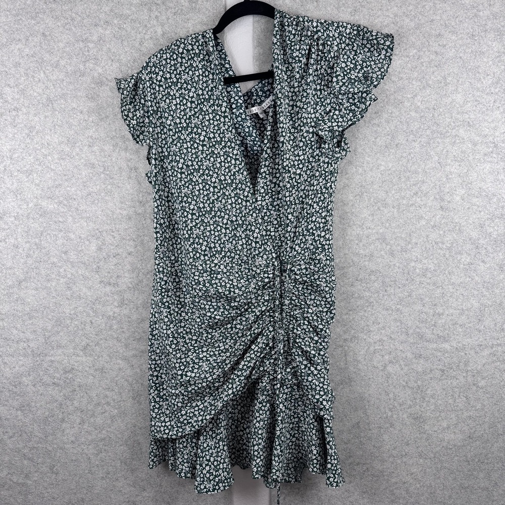 Veronica Beard Dress Womens 8 Green Floral Silk Wrap Ruched Ruffle Mini Short